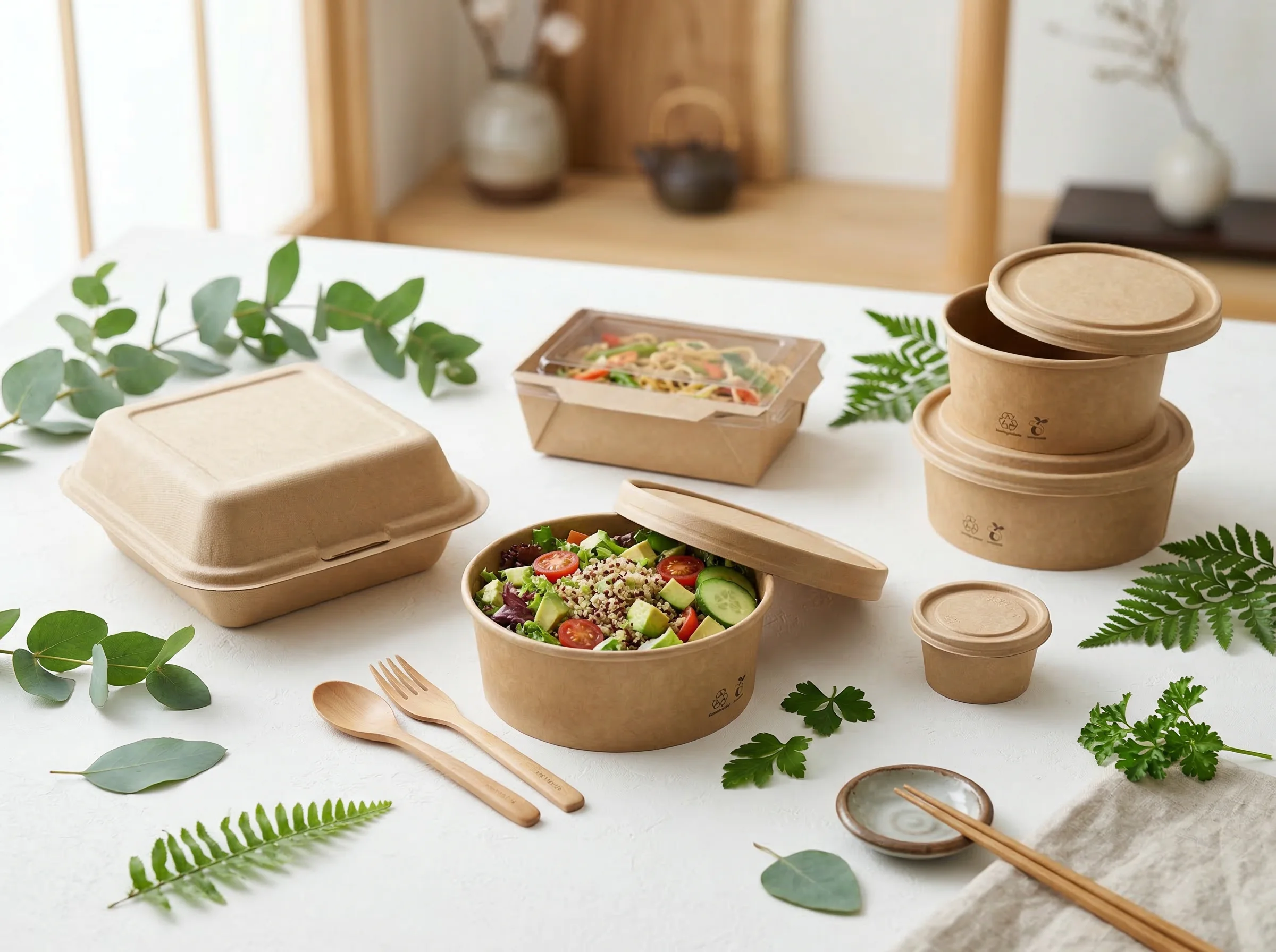 Biodegradable food containers made from sugarcane bagasse and bamboo fiber